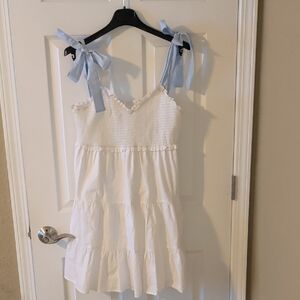 Altar'd State White Mini Dress with Blue Straps